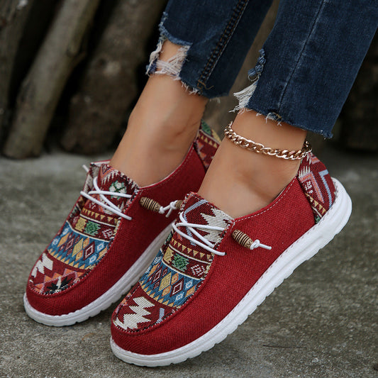 Women's Lightweight Slip-On Shoes with Floral Tapestry Design – Woven Fabric Casual Footwear 1