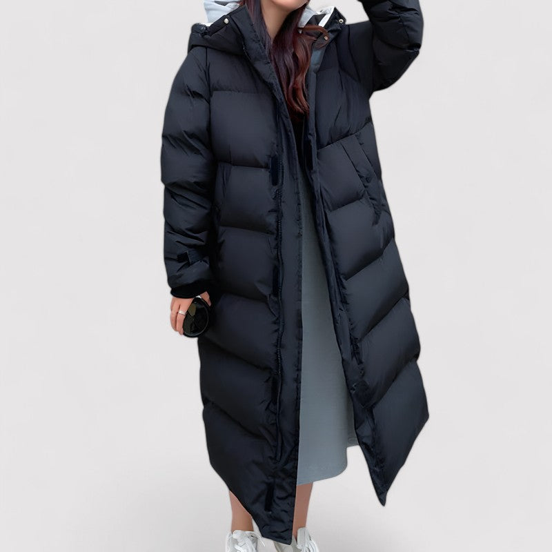Women's Black Puffer Jacket Waterproof Long Winter Coat - 1