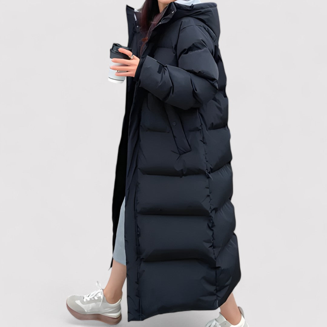 Women's Black Puffer Jacket Waterproof Long Winter Coat - 2