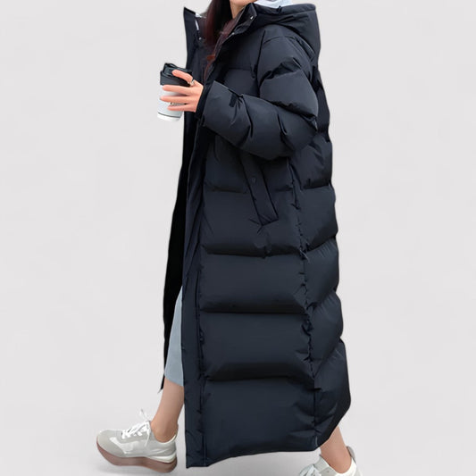 Women's Black Puffer Jacket Waterproof Long Winter Coat - 2