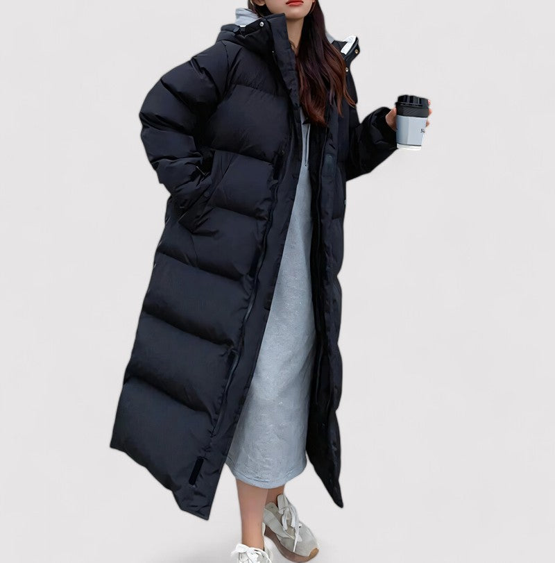 Women's Black Puffer Jacket Waterproof Long Winter Coat - 3