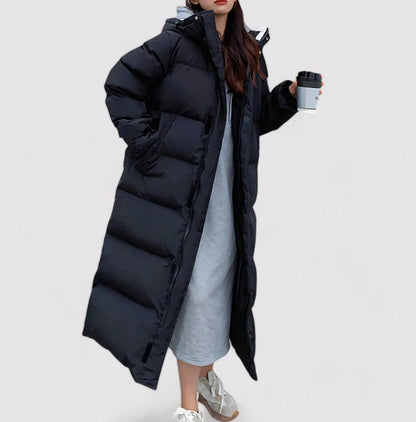 Women's Black Puffer Jacket Waterproof Long Winter Coat - 3