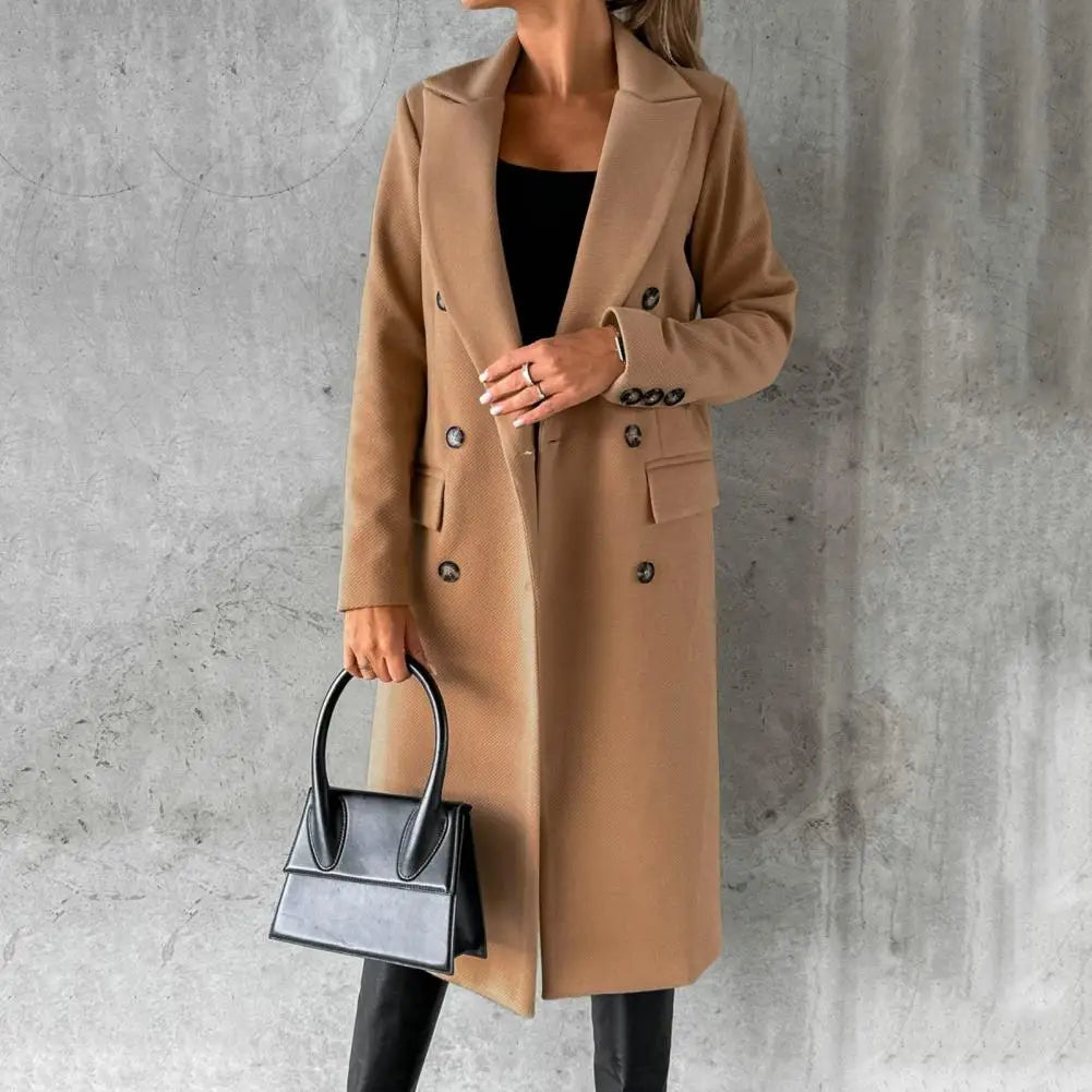 Women's Trench Coat Long Beige Double-Breasted Cotton - 1