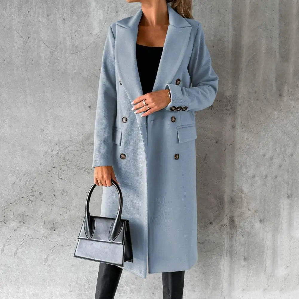 Women's Trench Coat Long Beige Double-Breasted Cotton - 2