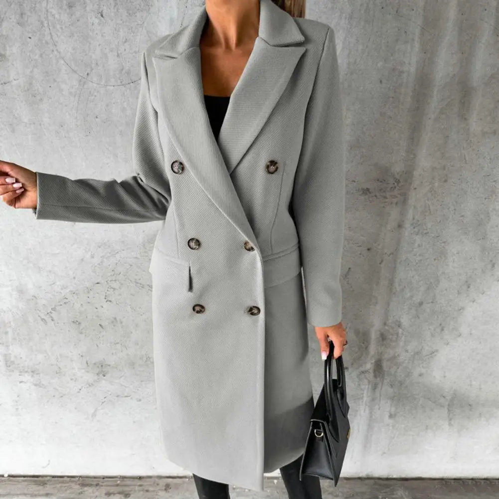 Women's Trench Coat Long Beige Double-Breasted Cotton - 3