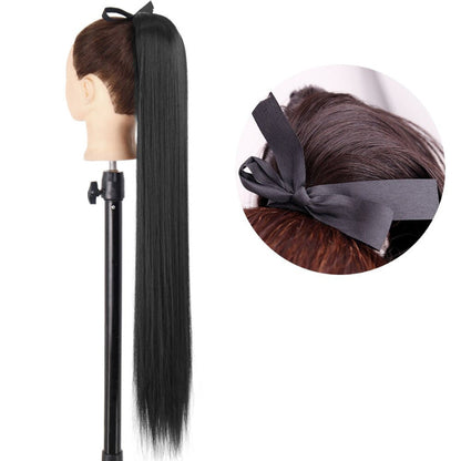 Women's Long Straight Ponytail Hair Extension Black High-Temperature Fiber 0