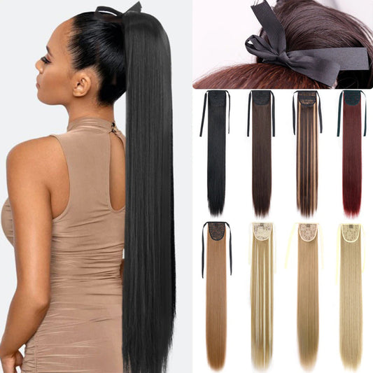 Women's Long Straight Ponytail Hair Extension Black High-Temperature Fiber 1