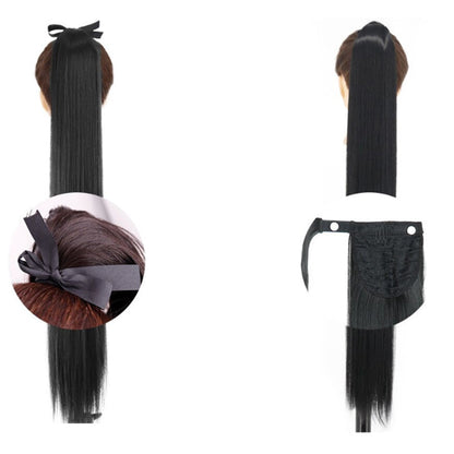 Women's Long Straight Ponytail Hair Extension Black High-Temperature Fiber 5