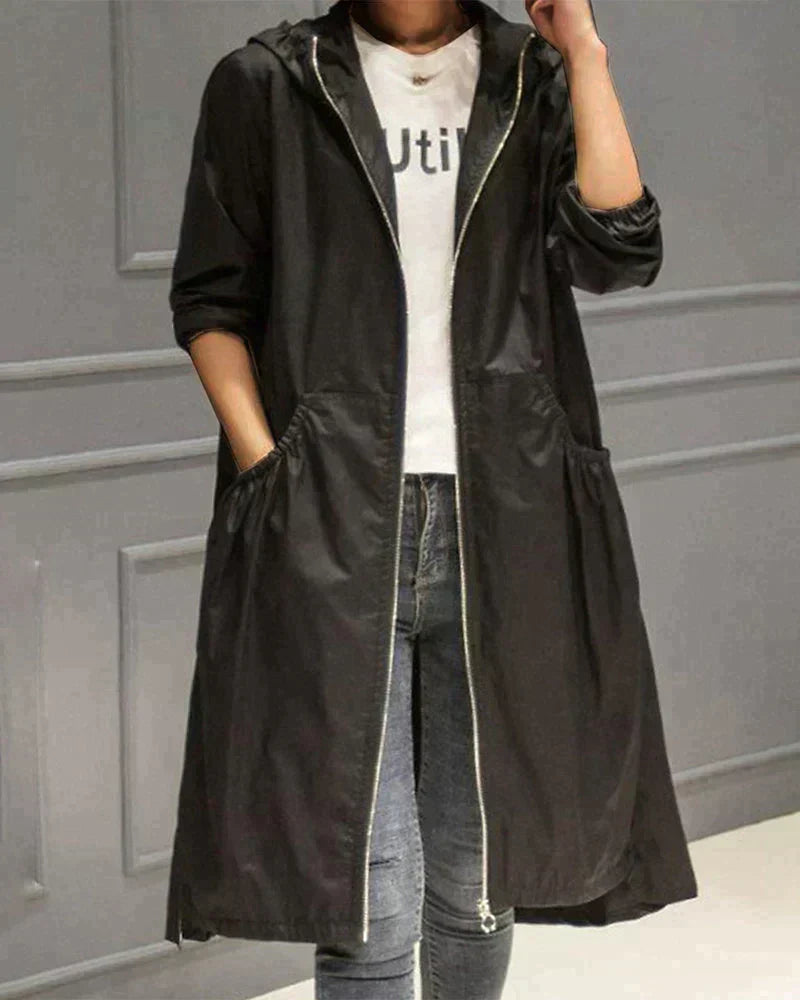 Women's Long Raincoat Black Waterproof Polyester - 4