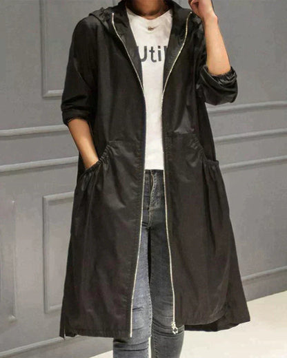 Women's Long Raincoat Black Waterproof Polyester - 4