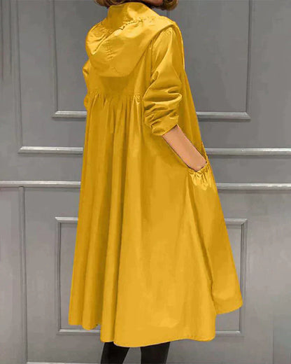 Women's Long Raincoat Black Waterproof Polyester - 5