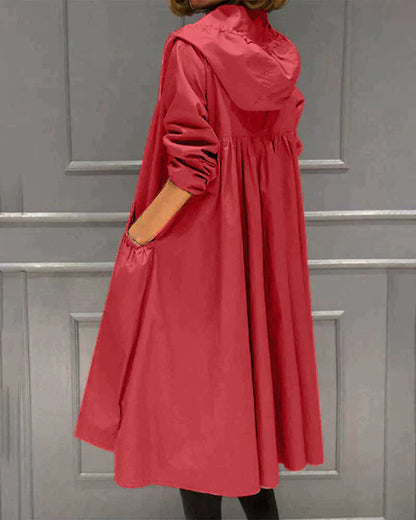 Women's Long Raincoat Black Waterproof Polyester - 6