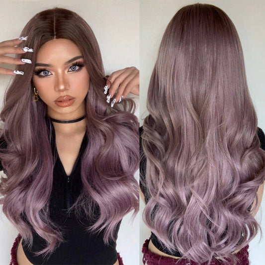 Women's Long Wavy Wig Purple Gray Ombre High-Temperature Fiber 1