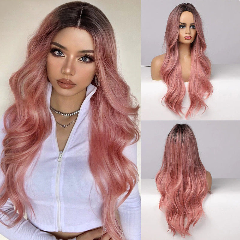 Women's Long Wavy Wig Purple Gray Ombre High-Temperature Fiber 15