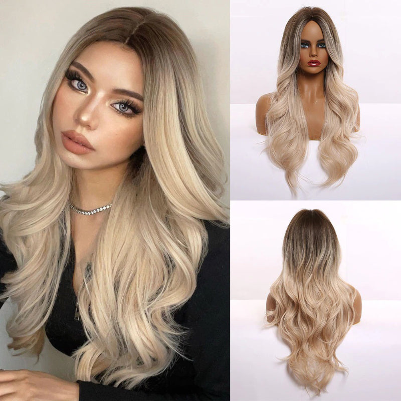 Women's Long Wavy Wig Purple Gray Ombre High-Temperature Fiber 18