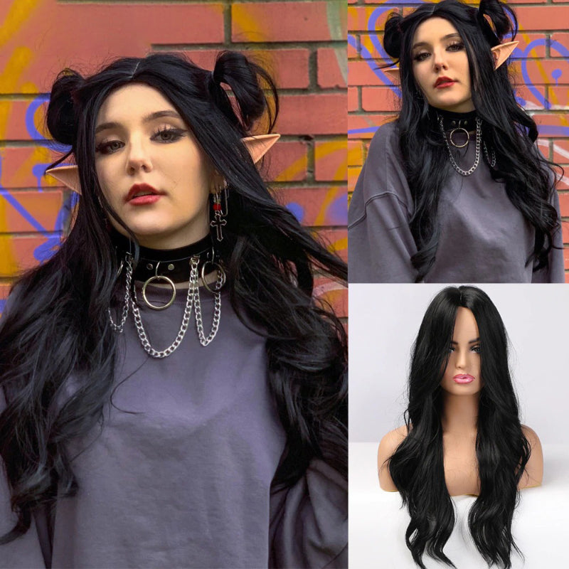 Women's Long Wavy Wig Purple Gray Ombre High-Temperature Fiber 24