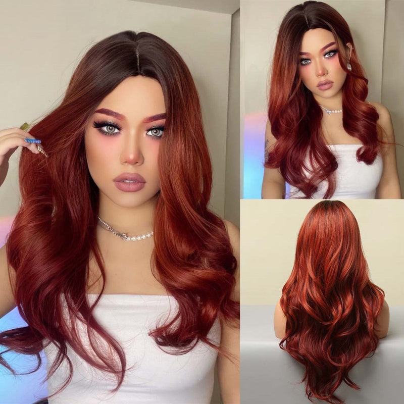 Women's Long Wavy Wig Purple Gray Ombre High-Temperature Fiber 3