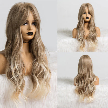 Women's Long Wig Copper Brown Synthetic Fiber with Bangs 32