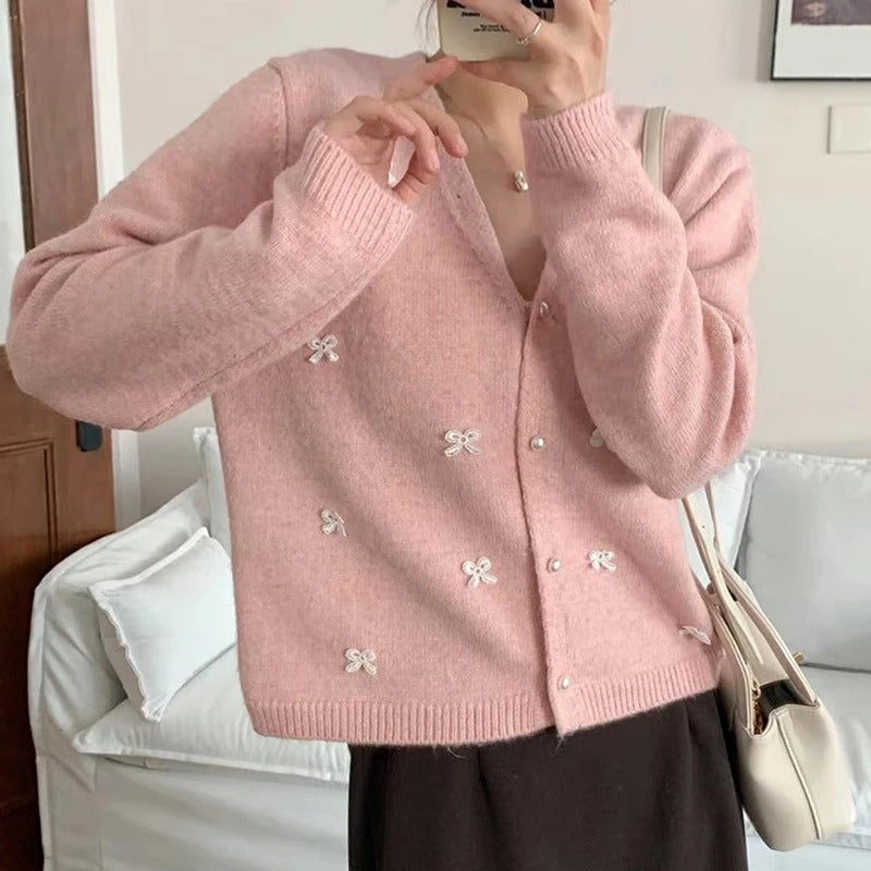 Women's Loose Casual Knitted Long Sleeve Cardigan with Bow Decor 3