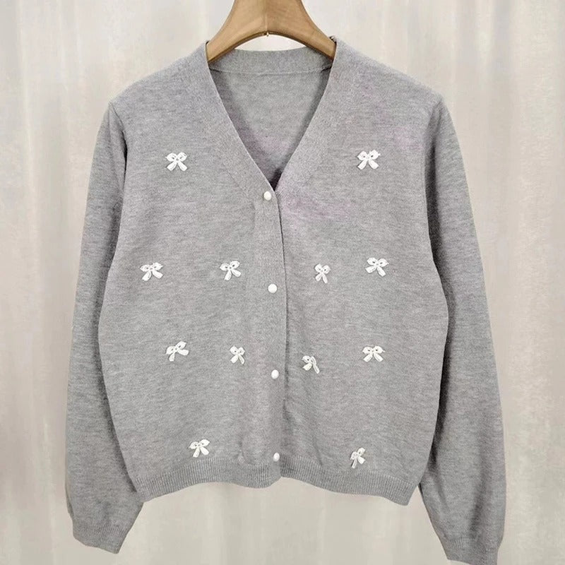 Women's Loose Casual Knitted Long Sleeve Cardigan with Bow Decor 4