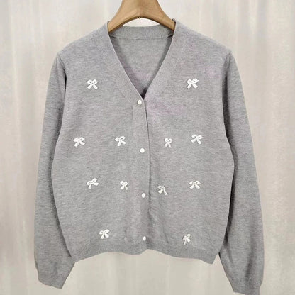 Women's Loose Casual Knitted Long Sleeve Cardigan with Bow Decor 4