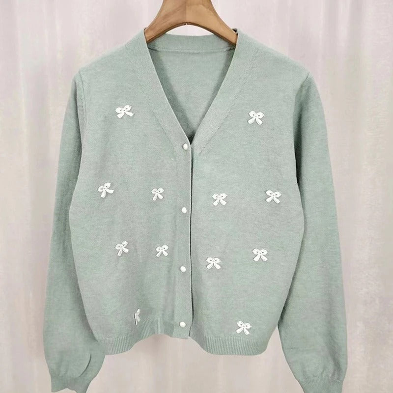 Women's Loose Casual Knitted Long Sleeve Cardigan with Bow Decor 5
