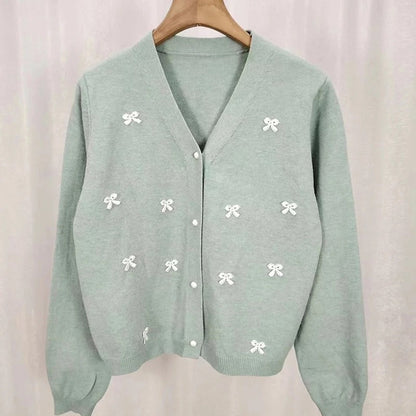 Women's Loose Casual Knitted Long Sleeve Cardigan with Bow Decor 5
