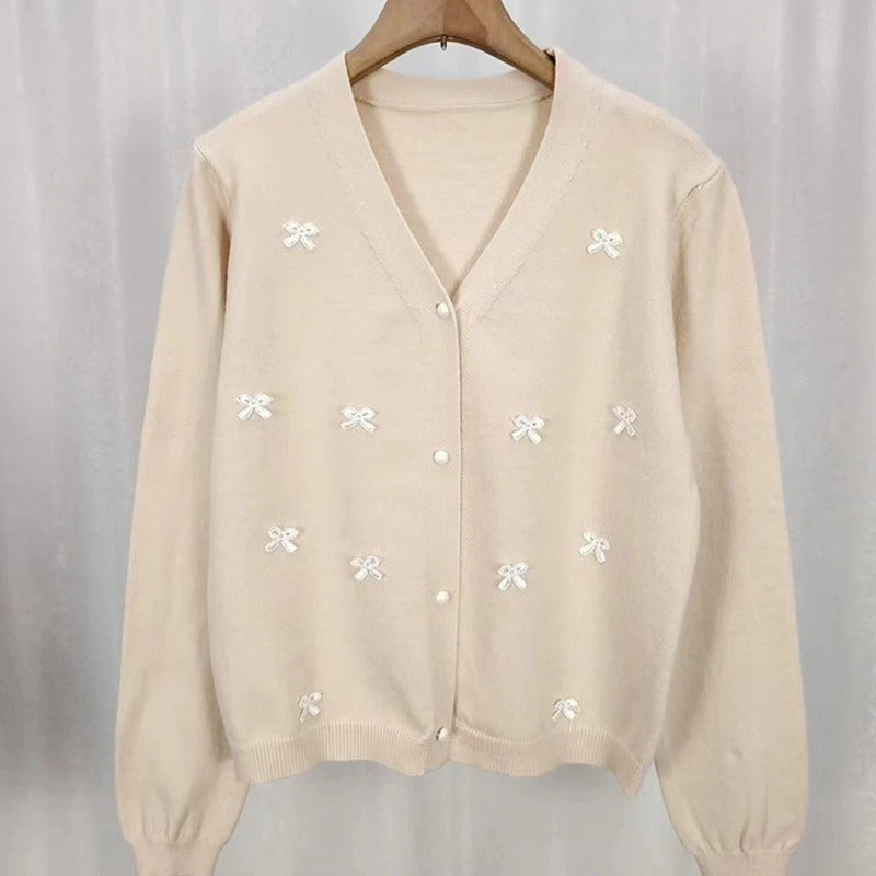 Women's Loose Casual Knitted Long Sleeve Cardigan with Bow Decor 6