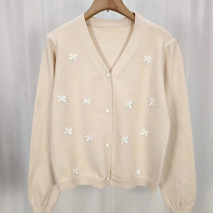 Women's Loose Casual Knitted Long Sleeve Cardigan with Bow Decor 6