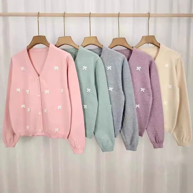 Women's Loose Casual Knitted Long Sleeve Cardigan with Bow Decor 7