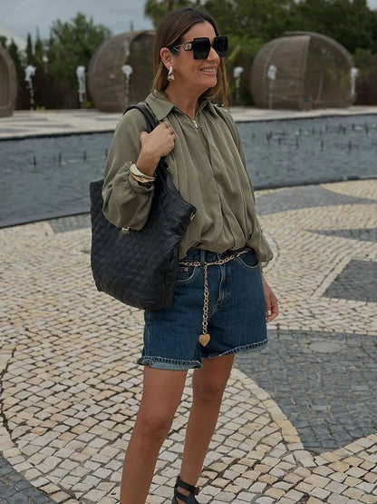 Women's Bomber Jacket Black Loose Fit Polyester - 3