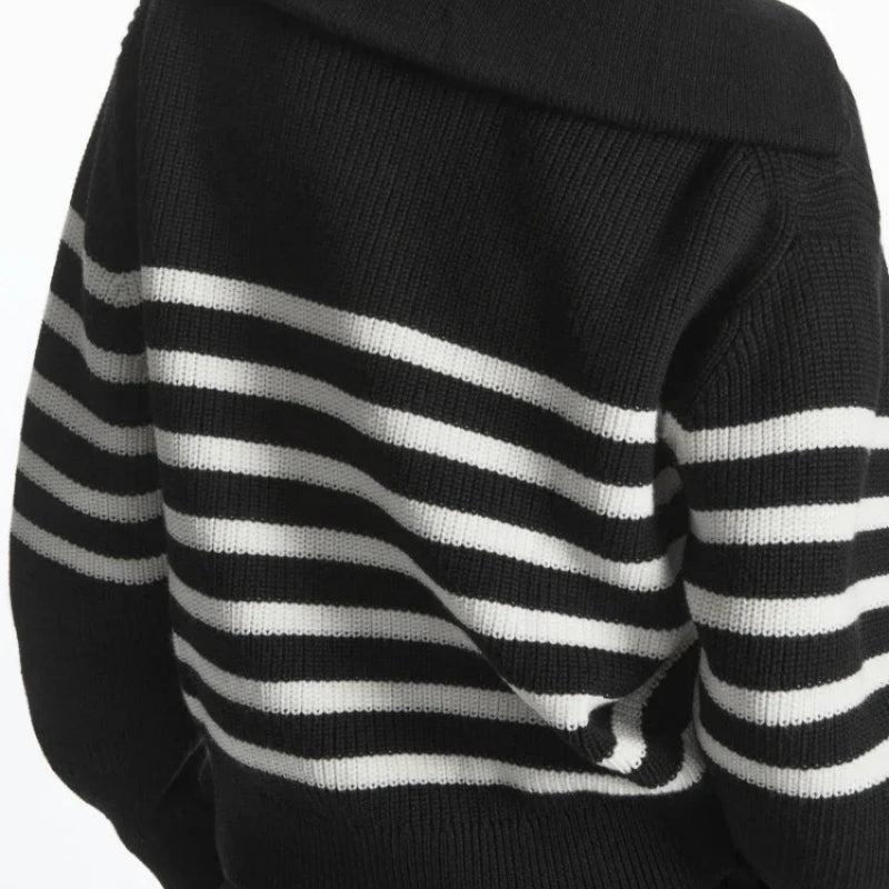 Women's Loose Striped Zip-Up Long Sleeve Knitted Sweater 4