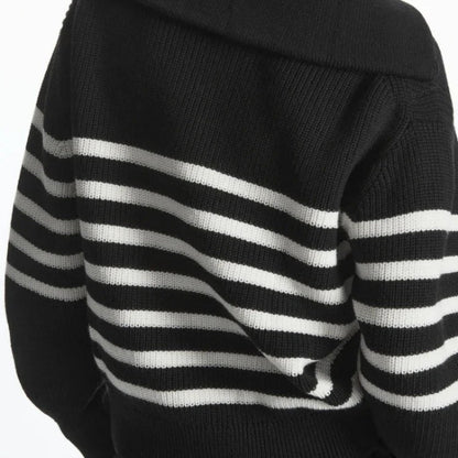 Women's Loose Striped Zip-Up Long Sleeve Knitted Sweater 4