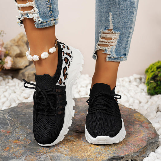 Women’s Low-Top Athletic Sneakers with Flyknit Upper and Wave Sole – Animal Print Design 0