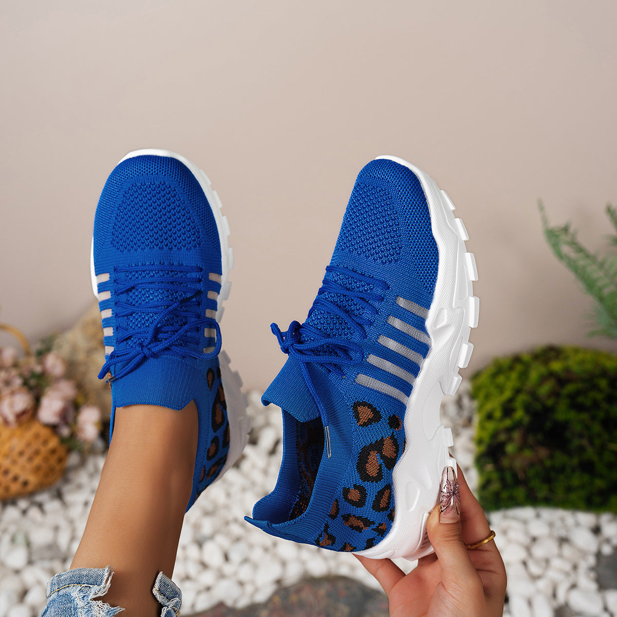 Women’s Low-Top Athletic Sneakers with Flyknit Upper and Wave Sole – Animal Print Design 5