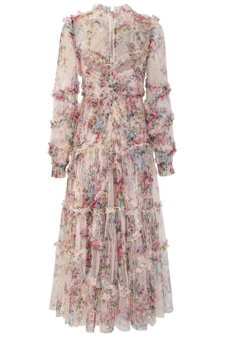 Women's Maxi Dress Apricot Tulle Floral Elegant 7