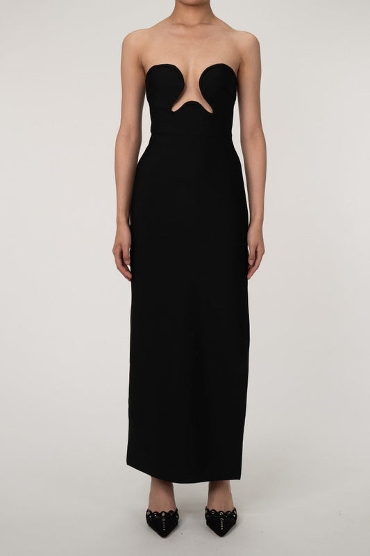 Women's Maxi Dress Black Bandage Fabric High Slit 0