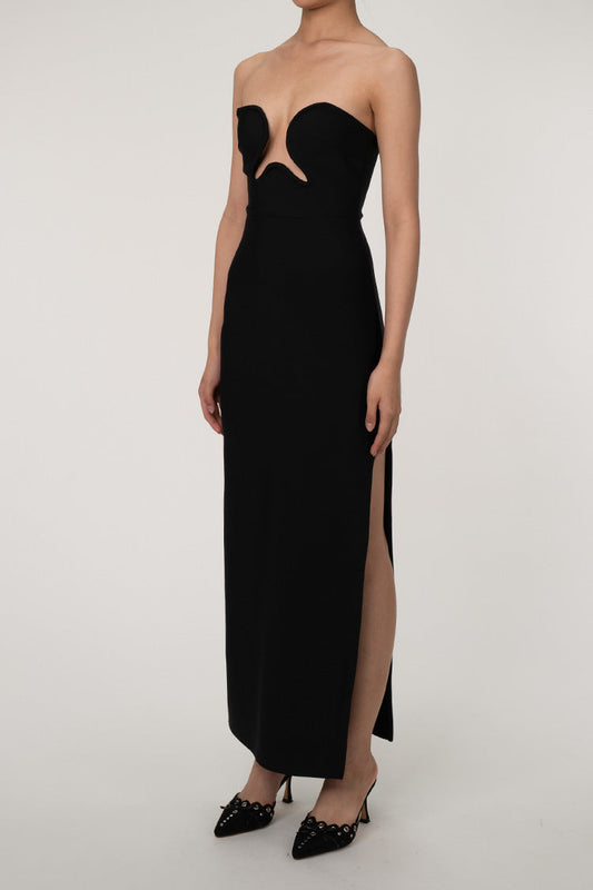 Women's Maxi Dress Black Bandage Fabric High Slit 1
