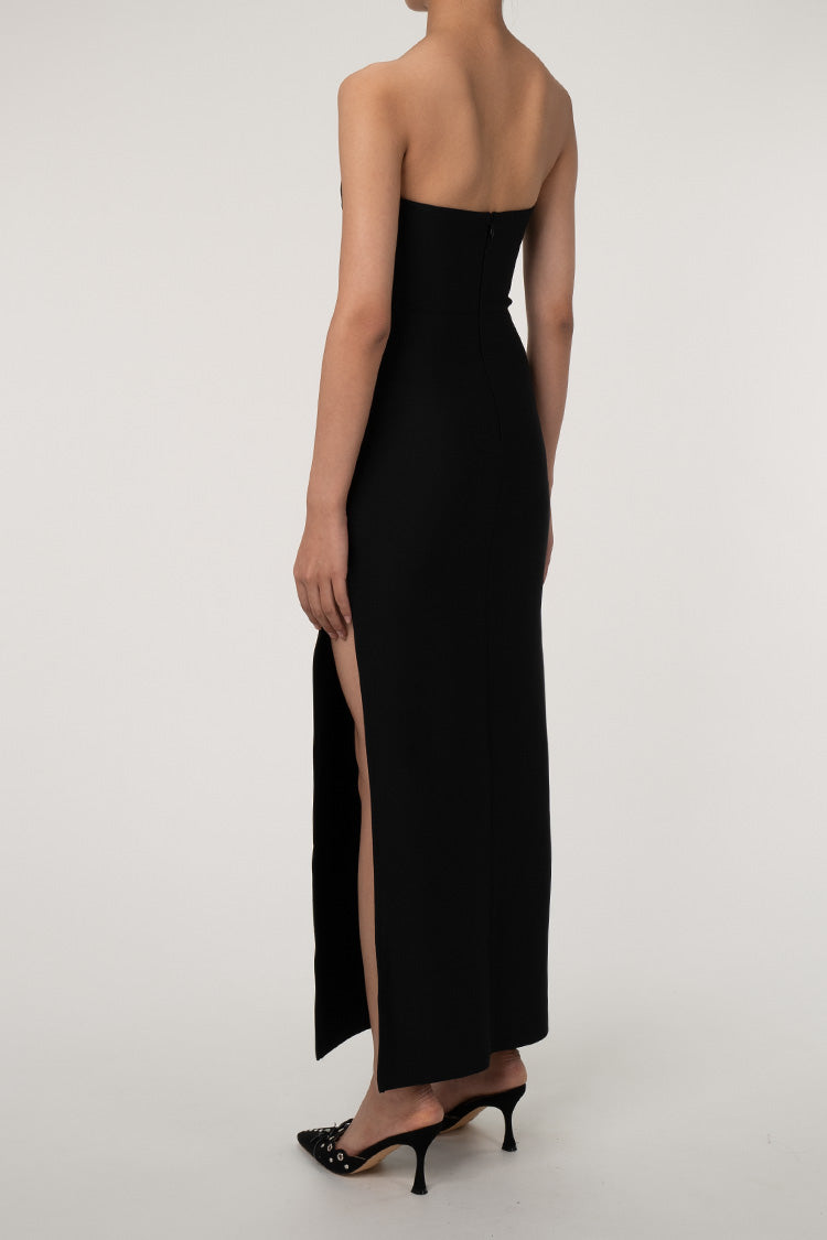 Women's Maxi Dress Black Bandage Fabric High Slit 2