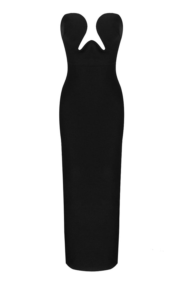 Women's Maxi Dress Black Bandage Fabric High Slit 3