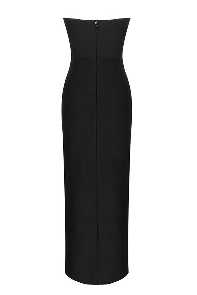Women's Maxi Dress Black Bandage Fabric High Slit 4