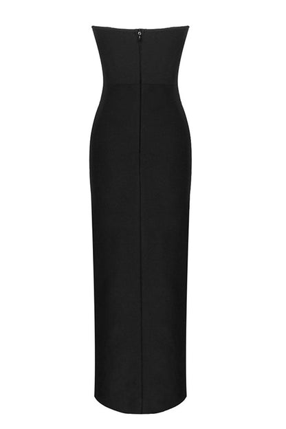 Women's Maxi Dress Black Bandage Fabric High Slit 4