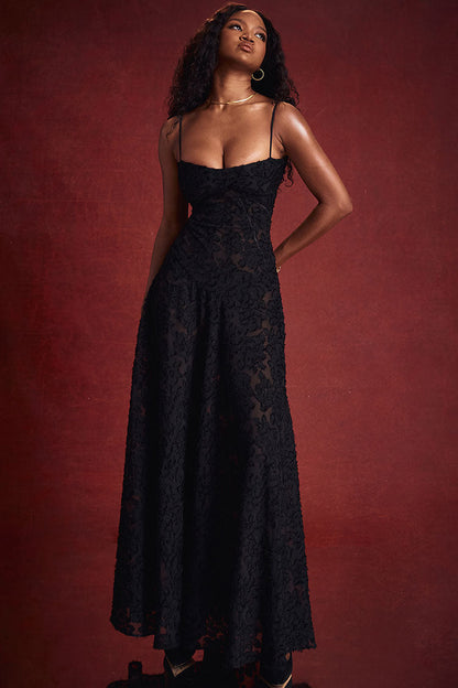 Women's Maxi Dress Black Lace Polyester 1