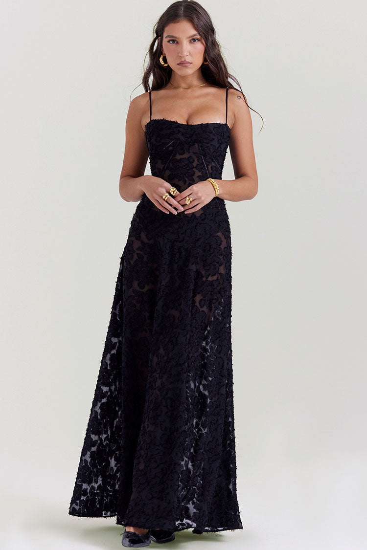 Women's Maxi Dress Black Lace Polyester 3