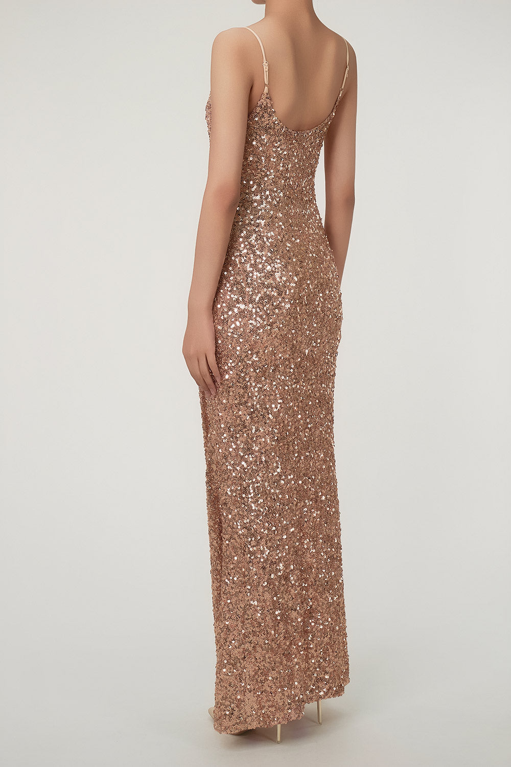 Women's Maxi Dress Bronze Gold Sequin Polyester with Thigh-High Split 2
