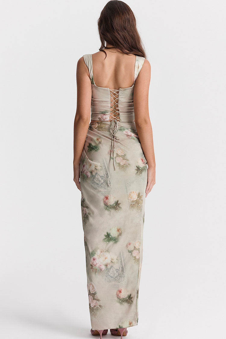 Women's Maxi Dress Floral Chiffon Two Piece 4