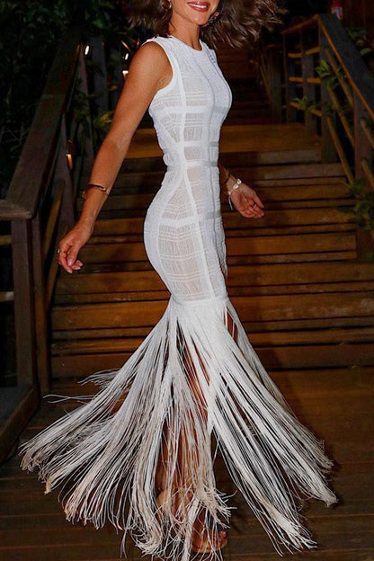 Women's Maxi Dress White Sheer Tulle Elegant 0