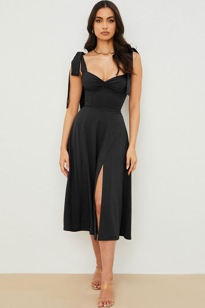 Women's Midi Dress Black Cotton Fit & Flare 0