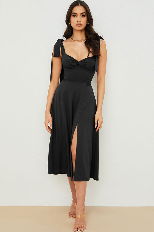 Women's Midi Dress Black Cotton Fit & Flare 0