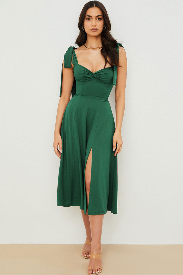Women's Midi Dress Emerald Green Cotton Fit & Flare 0